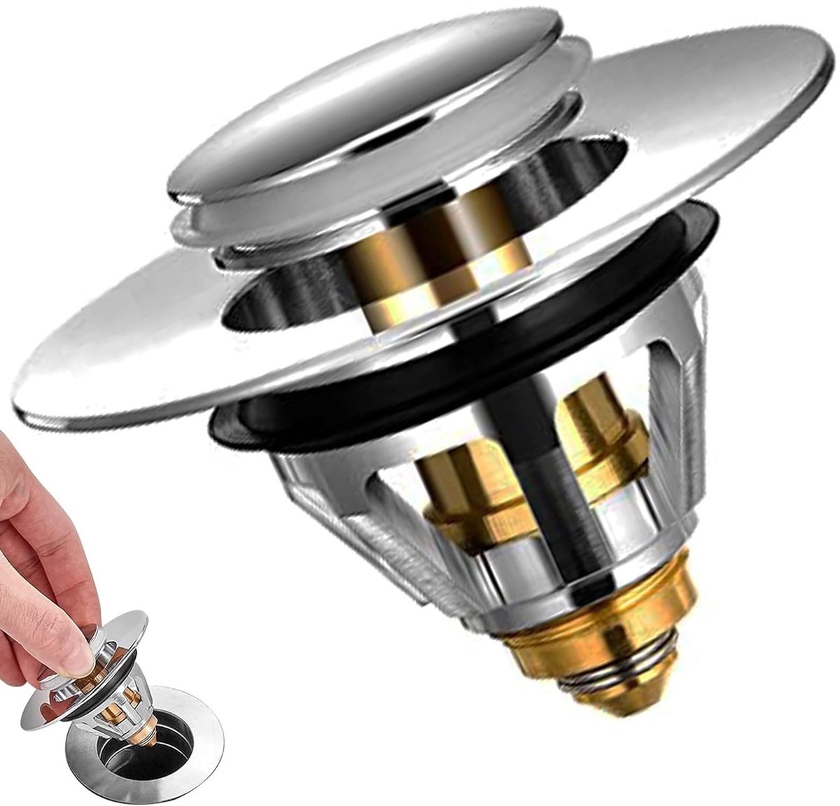 Dailygoods- Wastafelstekker Universele Pop-up - Afvoerstop - Korfplug - Gootsteenplug - Roestvrij Staal - Geschikt voor 34-38 mm - Afvoerplug