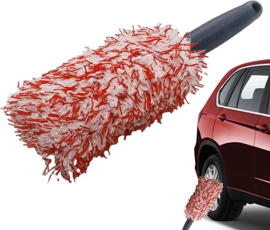 Wielborstel - Bandenreiniger - Auto Poetsen - Zacht Pluche Materiaal - 27.5 cm - Rood/Wit