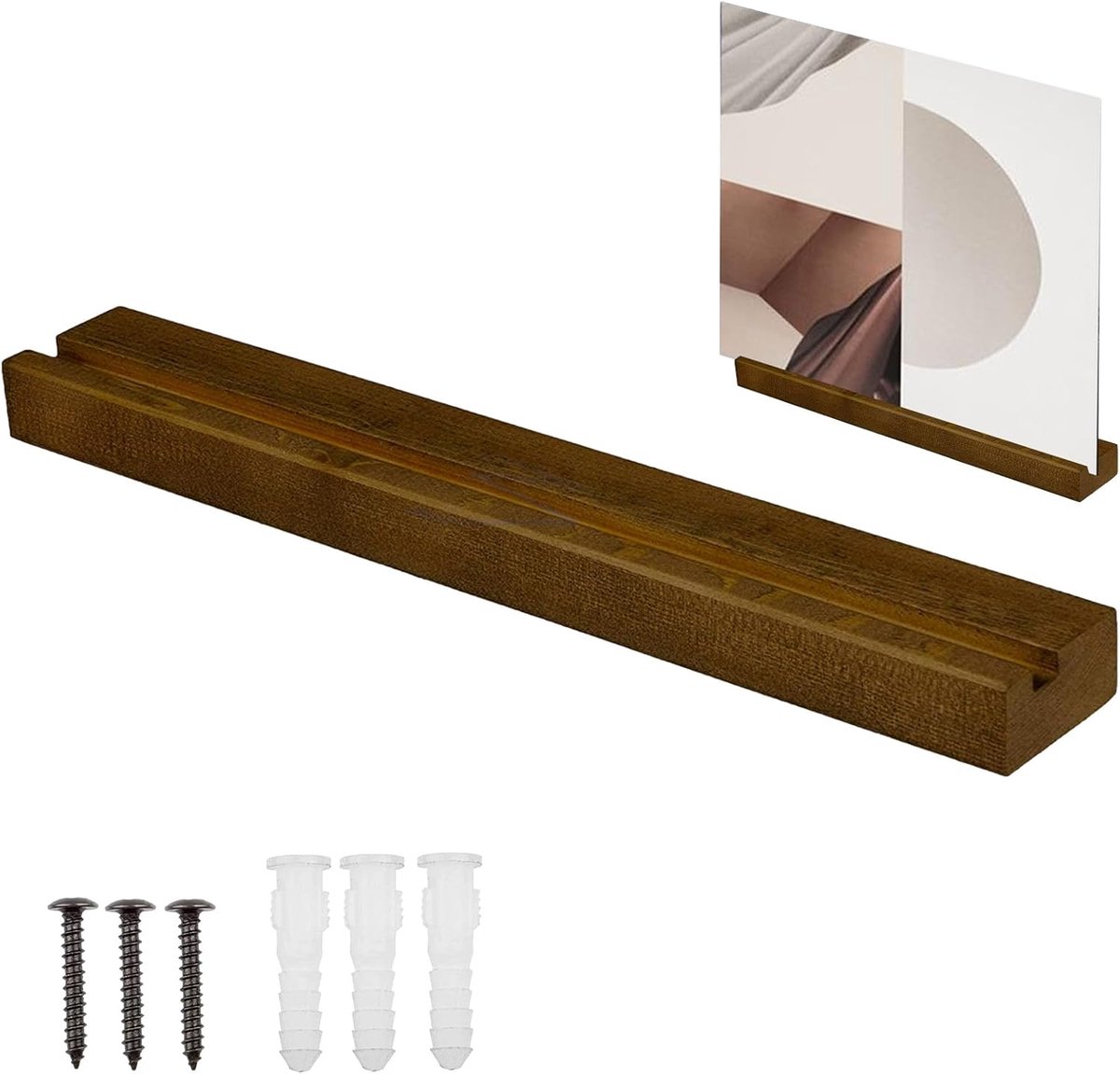 Wanddisplay Platen - Platenhouder Muur - Muziek Collectie Tonen - Massief Houten Plank - 32 cm - Donkerbruin
