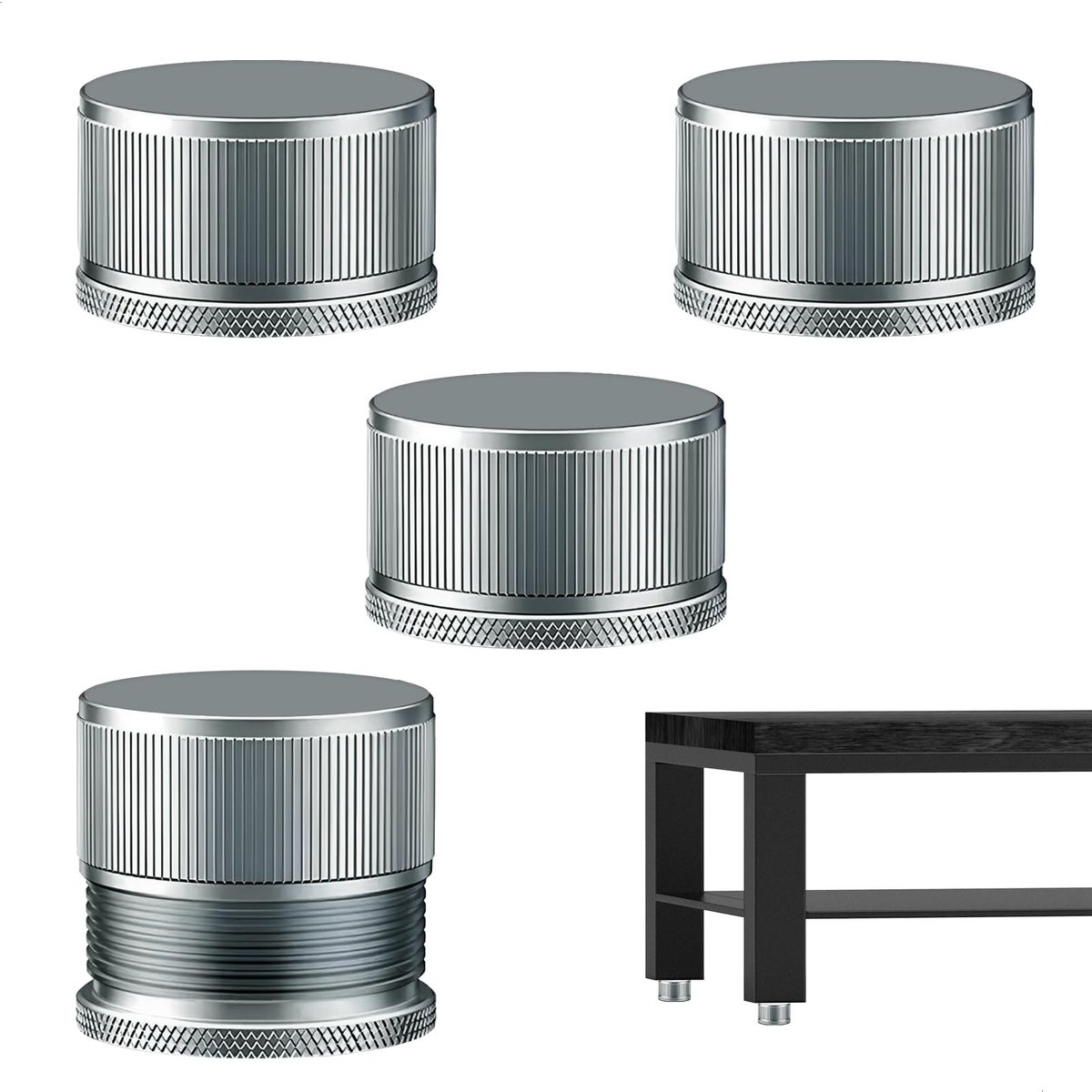 Dailygoods- Verstelbare Meubelpoten - Hoogte 2,3-3,9 cm - Antislip - Metalen Poten - Set van 4 - Geschikt voor Tafels/Kasten