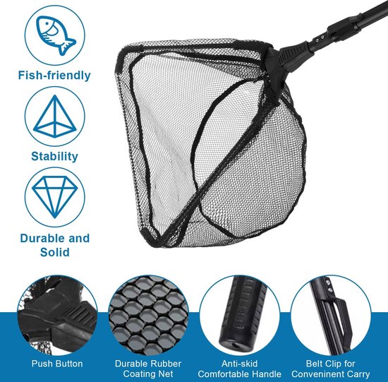 Dailygoods - Schepnet voor vissen, rubberen schepnet 40 x 30 cm, tweedelig, inklapbaar telescopisch visschepnet 90 cm met aluminium frame voor forelvissen, zalm, karpers, bas, catfish van Dailygoods — afbeelding 5