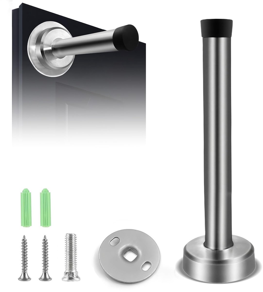 Dailygoods - Deurstopper voor aan de Muur van Roestvrij Staal - 15 cm