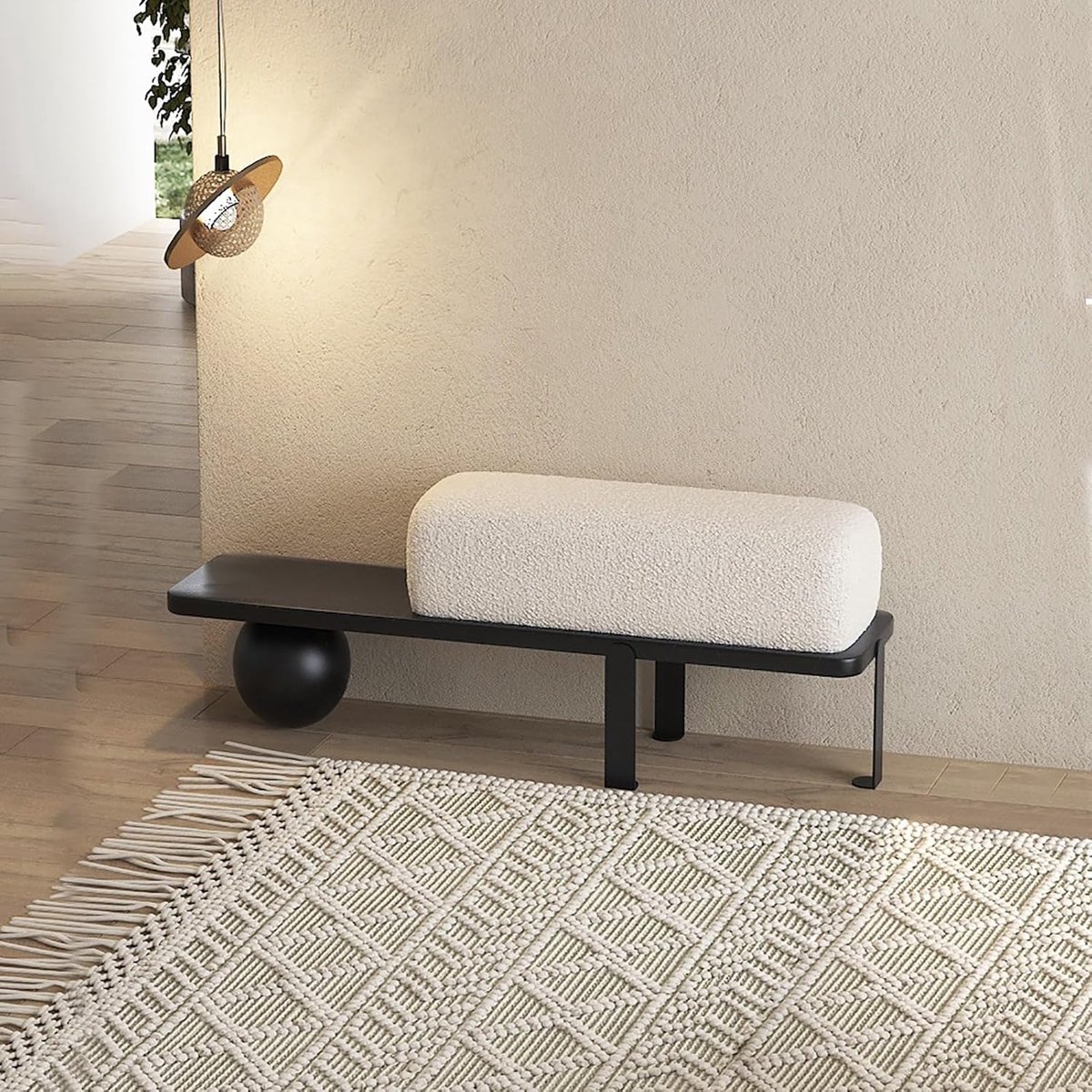 Massief Houten Bankje - Gestoffeerd Bankje - Schoenen Wisselen - Dubbele Zithoogte - 60 cm - Zwart