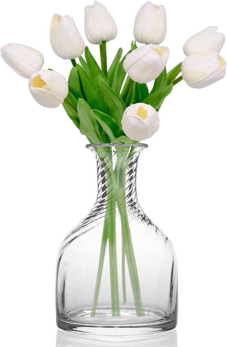 Dailygoods - 10 stuks witte kunstmatige tulpen, echte touch PU kunstbloemen voor huisdecoratie, bruidsboeketten, nep zijden tulpenstelen voor bloemstukken en tafelstukken
