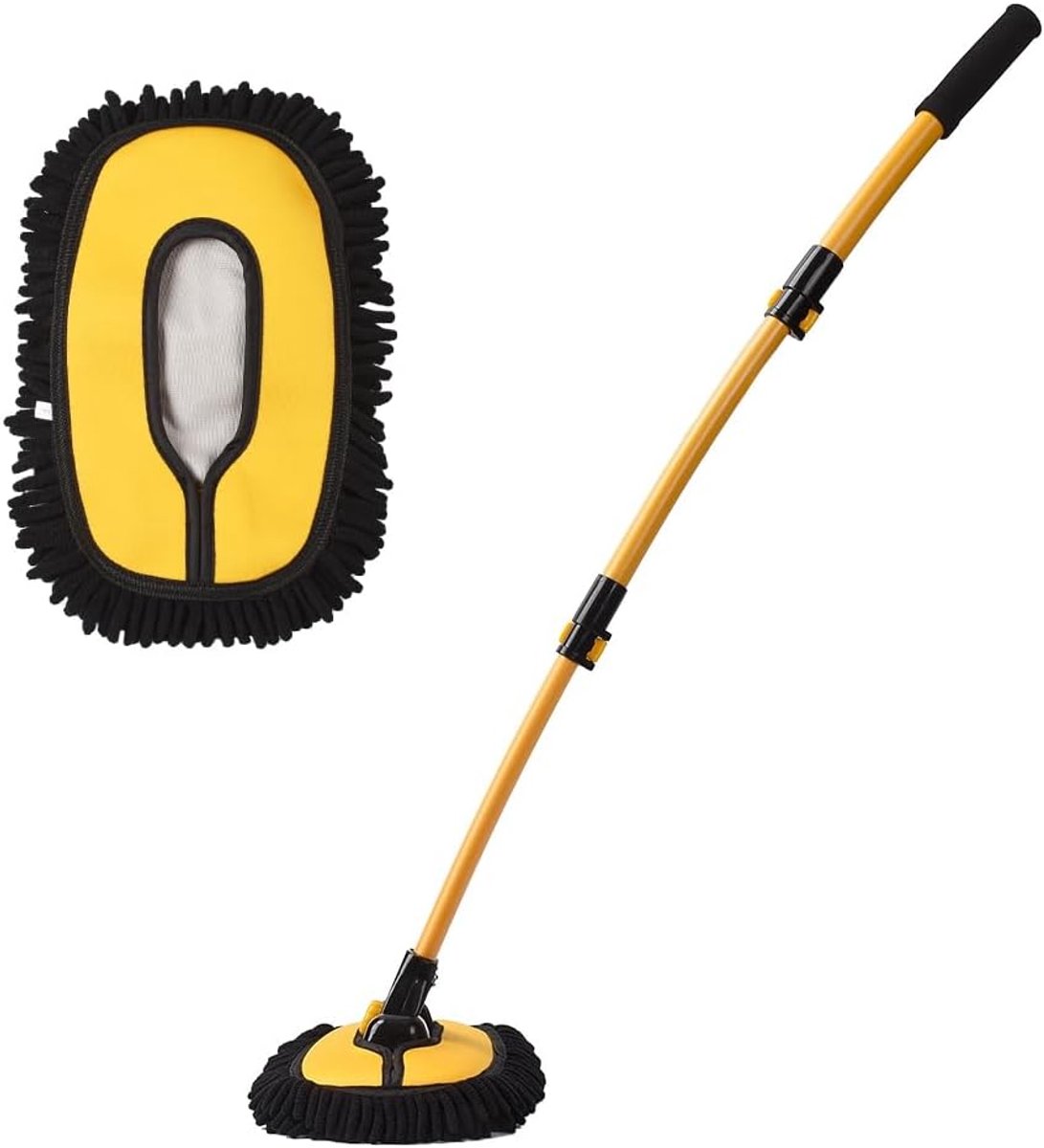 Autowasborstel Lange Steel - Microvezel Wasdweil - Voertuigen Reinigen - Verstelbare ABS-slot - 43-95 cm - Blauw