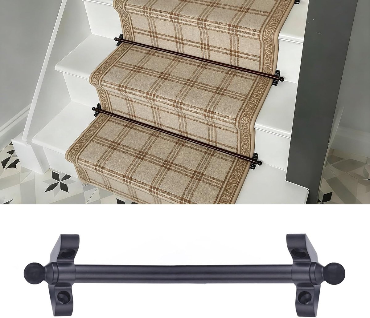 Metalen Trapbekleding Stang - Tapijt Bevestiging - Trap Versieren - Eenvoudige Installatie - 71-122 cm - Zwart