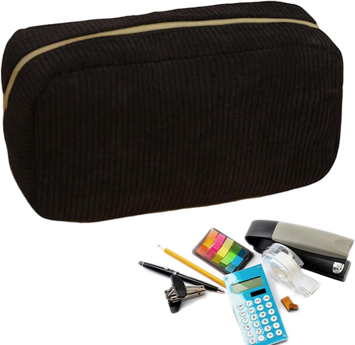 Corduroy etui - Pennenhouder tas - Briefpapier organiseren - Grote capaciteit - 22 x 11 cm - Zwart