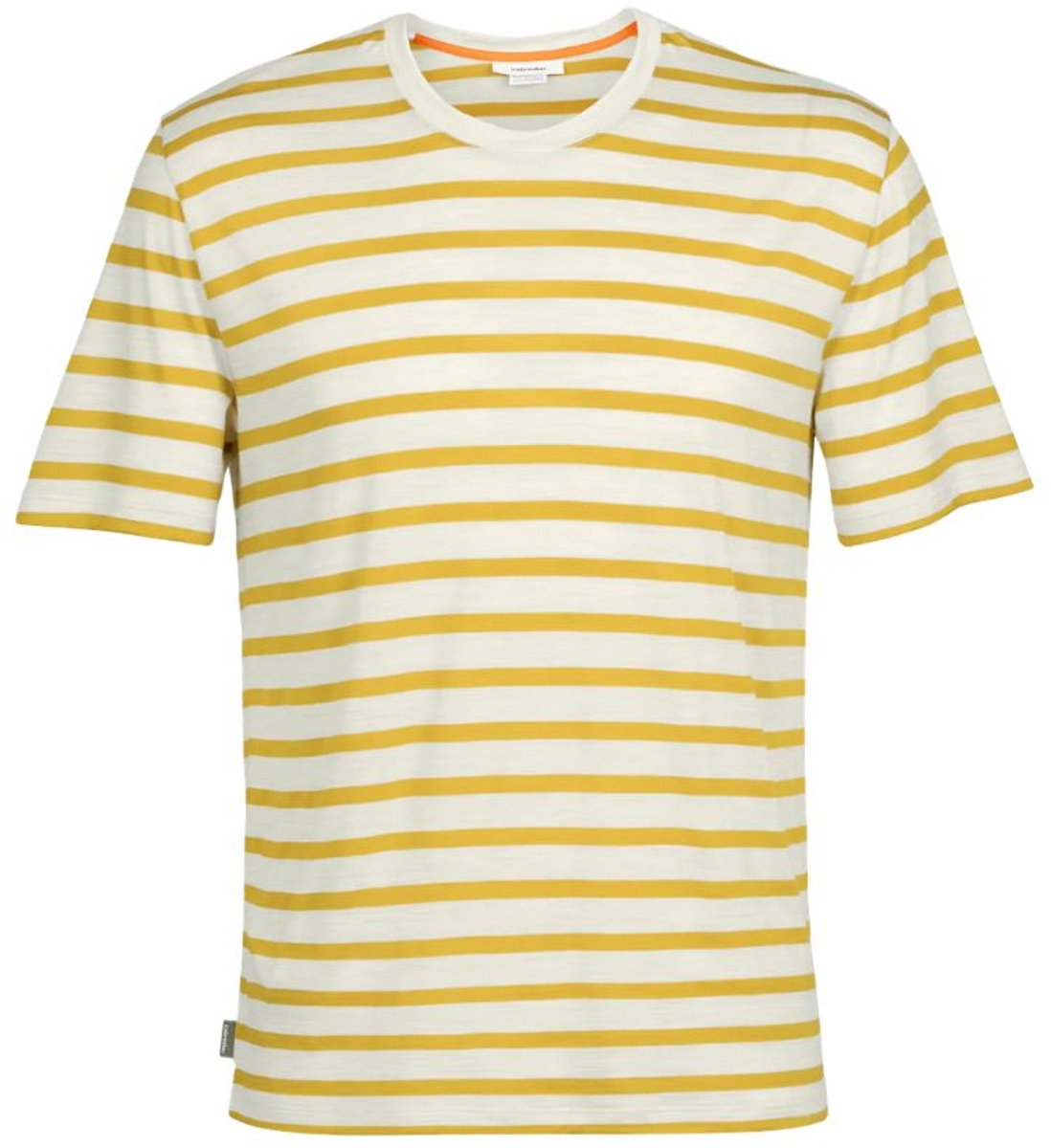 Icebreaker Drayden SS Tee Stripe T-Shirt Heren Ecru/Okergeel – Merino Wol & TENCEL™ – Ademend Sneldrogend & Geurbestendig
