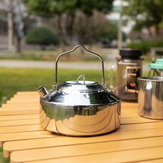 Waterkoker Camping - Theepot RVS - Buiten Koken - Met Fluitje - 1 Liter - Rood — afbeelding 2