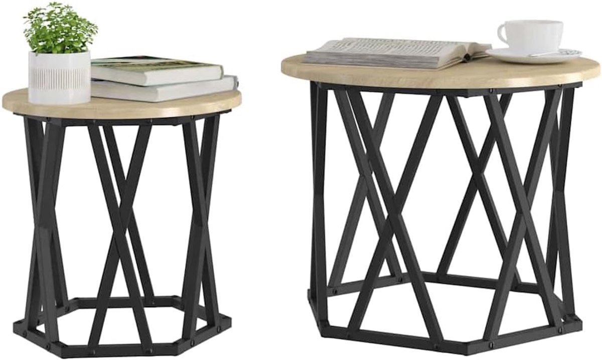 Bijzettafel Set - Ronde tafels - Decoratief meubel - Stevig staal frame - 50x50x40 cm - So
