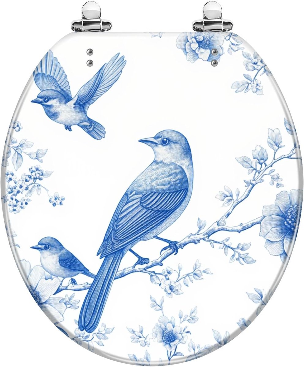 Decoratieve toiletbril - Vogels bloemen - Badkamer decoratie - Stil sluitend scharnier - 43-46 cm lang - Patroon 4
