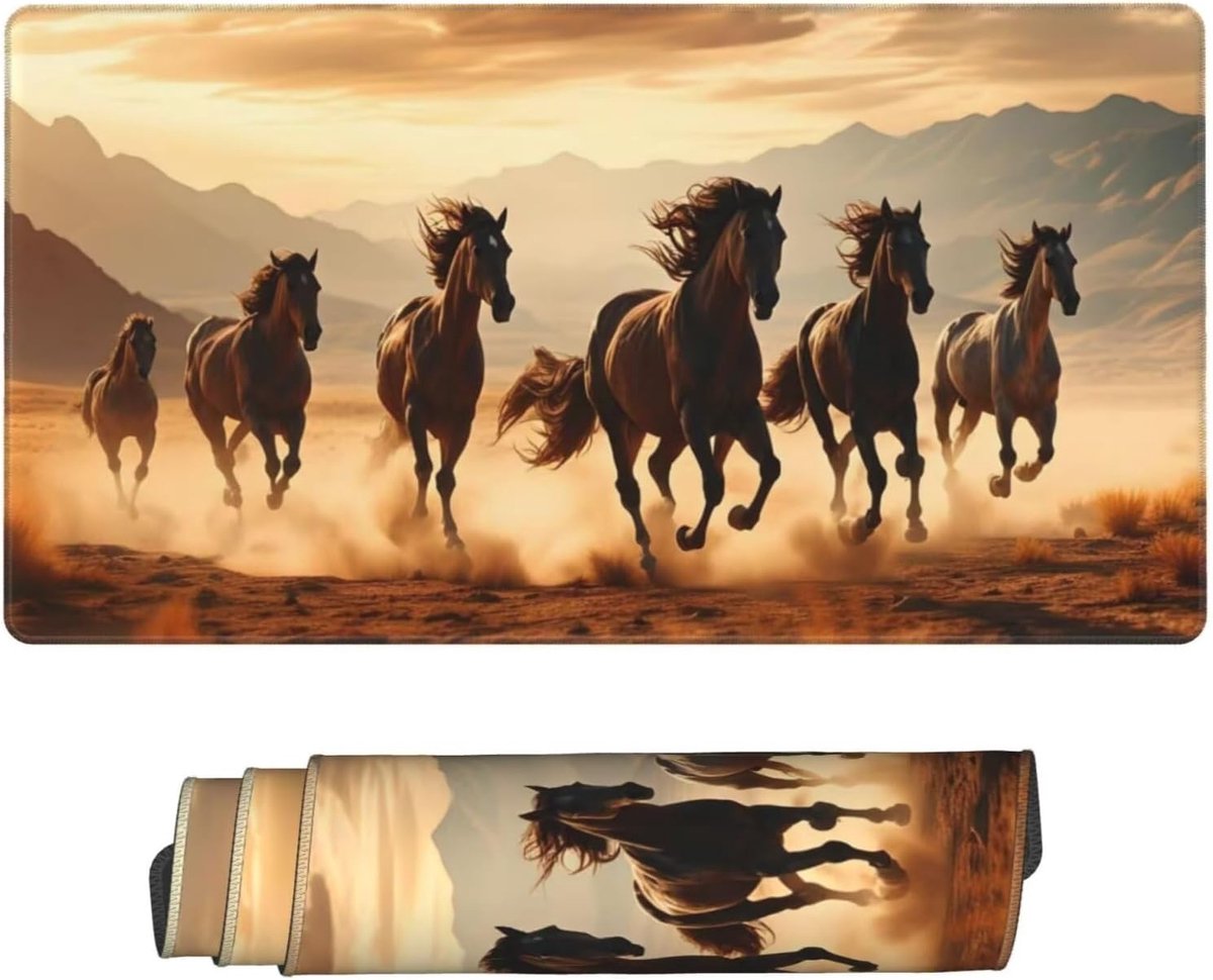 XXL Muismat - Bureauonderlegger - Werk en Games - Genaaide randen - 120x40 cm - Paard