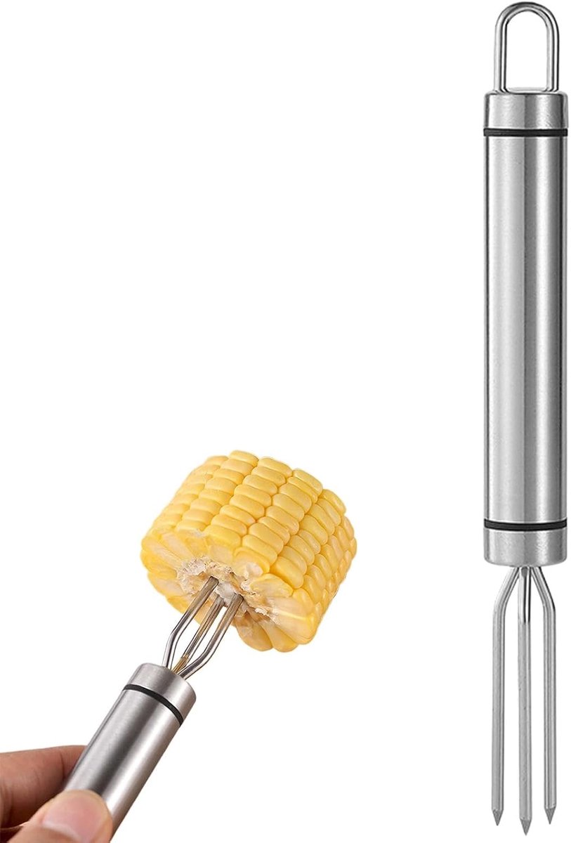Maïsvorken - Aardappelvorken - Comfortabel Eten - Ergonomische Handgreep - 21 cm - Zilver