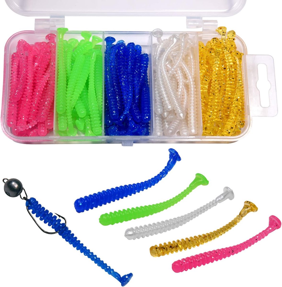 Zachte Vis Lokazen - Plastic Wormen Aas - Vissen Vangen - Realistische Zwemactie - 50 Stuks - Geel