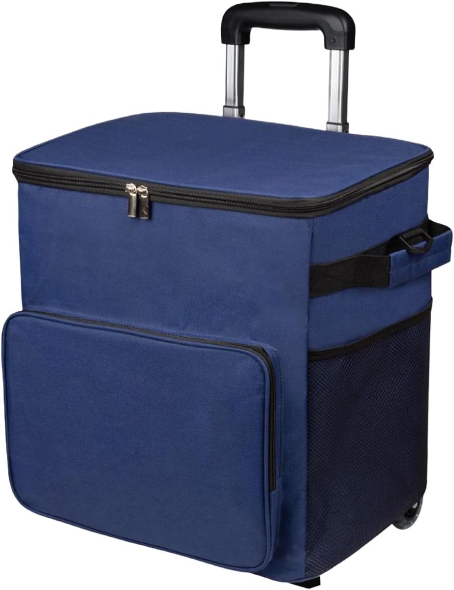 Koelbox op wieltjes - Reiswagen transportkoeler - Picknick en kamperen - Waterdichte isolatie - 35 liter inhoud - Marineblauw