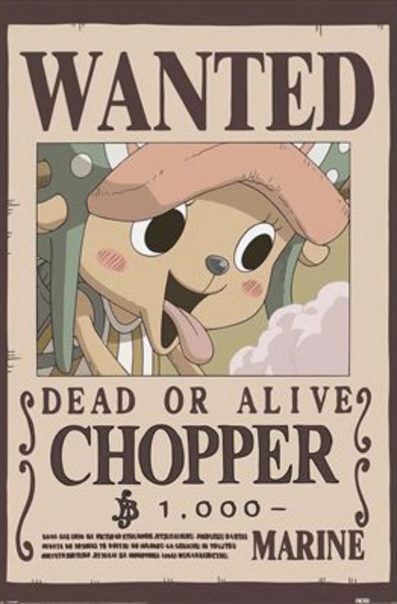 Posterpoint One Piece poster - Chopper - wanted - Tony - Cotton Candy Lover - 61 x 91.5 cm Multi