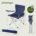 Afmetingen blauwe ACAZA campingstoel: opengeklapt, ingeklapt en in draagtas (86 cm).