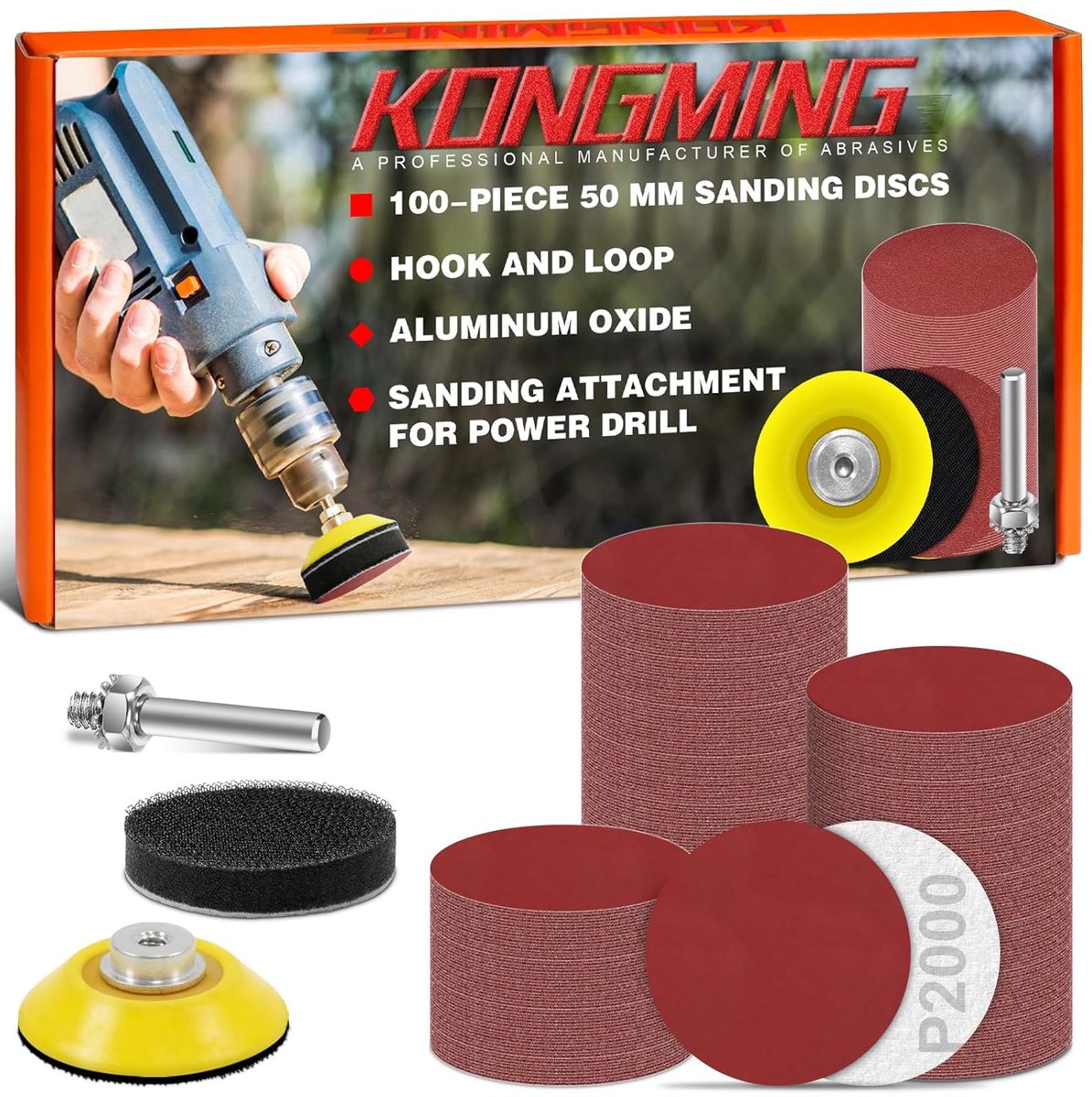 Schuurschijven Set - Schuurpapier Rond - Oppervlakken Polijsten - Hoge Kwaliteit Aluminiumoxide - 50 mm 100 Stuks - Bruin