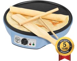 Bestron Pannenkoekenmaker - ASW602B - 1000W - Crêpemaker - 30cm - Blauw - Incl houten stapel en verdeler - 5 jaar garantie