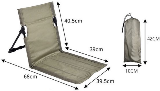 1-delige set - Strandmat met rugleuning - Strandstoel met rugleuning - Opvouwbare strandstoelmat - Draagbare strandstoel - Opvouwbare vloerstoel - Inclusief opbergtas - Geschikt voor strand, kamperen, enz. - 68*39,5 cm - Zwart — afbeelding 2