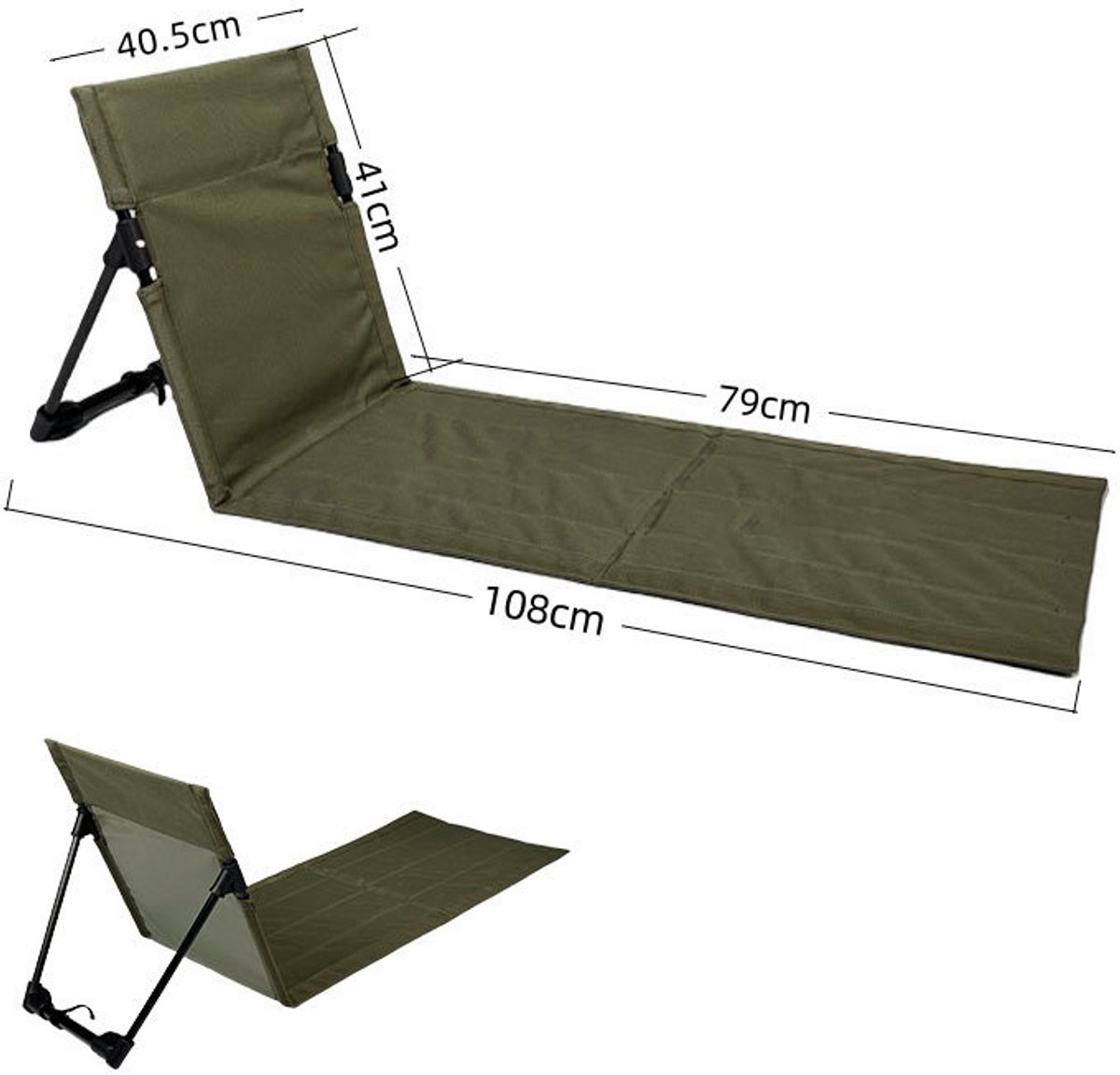 1-delige set - Strandmat met rugleuning - Strandstoel met rugleuning - Opvouwbare strandstoelmat - Draagbare strandstoel - Opvouwbare vloerstoel - Inclusief opbergtas - Geschikt voor strand, kamperen, enz. - 108*40.5cm - Beige — cadeau in Sport & Outdoor - foto 2
