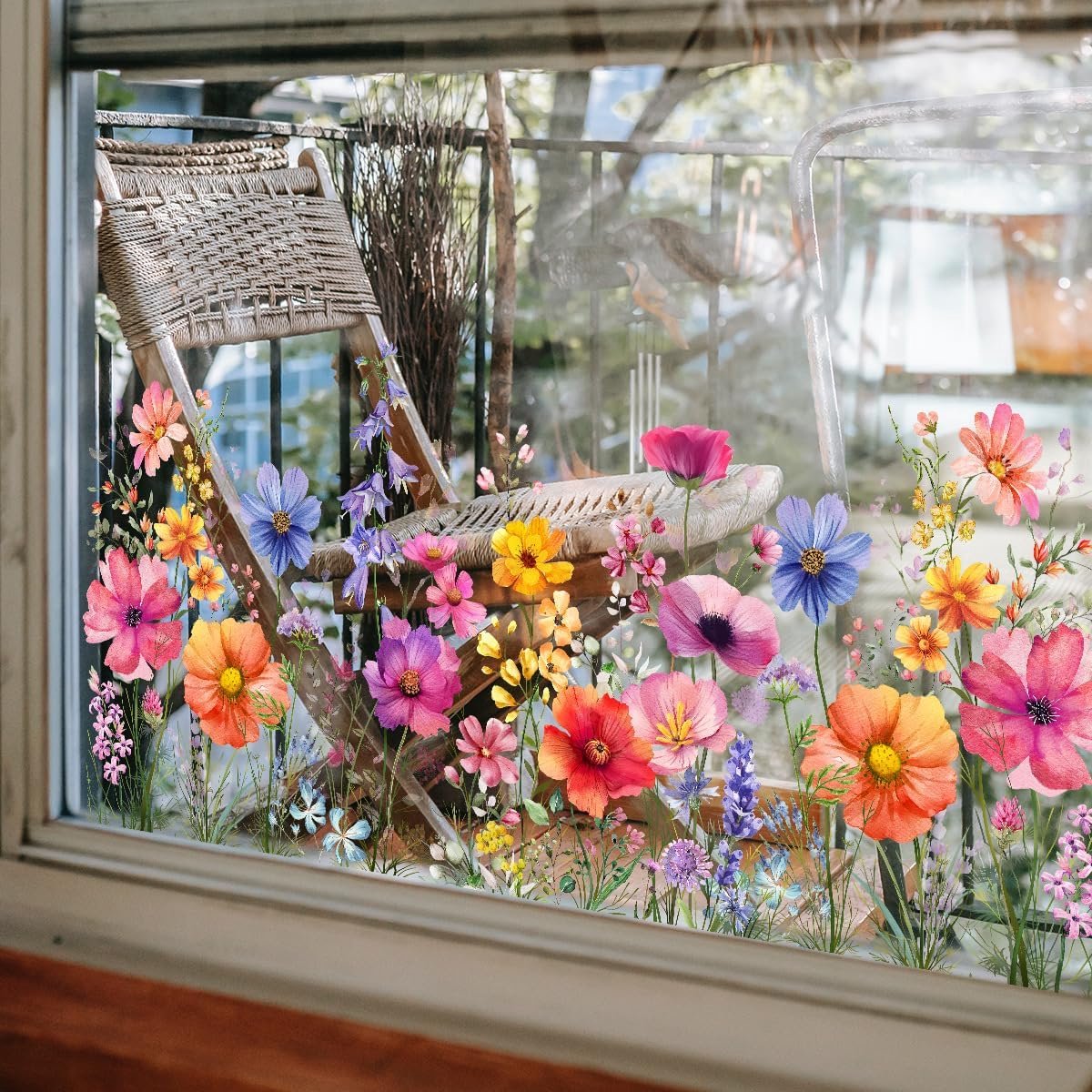 YAGXIG Tuinbloemen raamsticker - Raamsticker met wilde bloemen en gras voor deuren en ramen - Kleurrijke bloemen raamsticker - Statische hechting - Geschikt voor glas, woonkamers, ramen en andere wanddecoraties - 30*60 cm