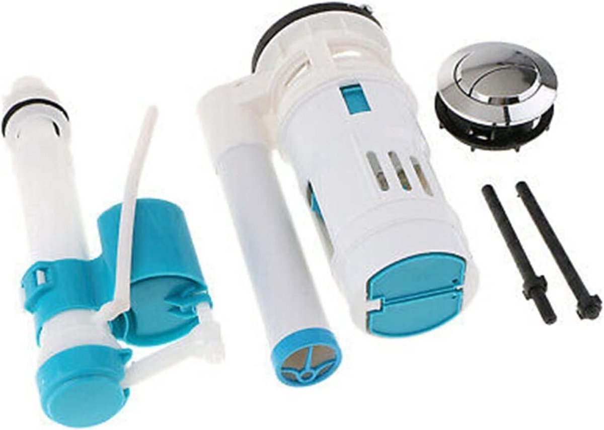 Toilet Spoelset - Toilet Reparatiekit - Toilet Onderhoud - Dubbele Drainage - Past 18-24cm Cistern - Wit