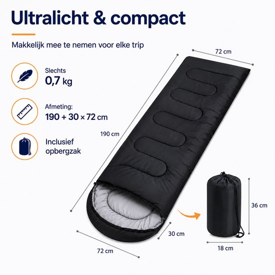 Gloovon® Slaapzak - Compacte Dekenslaapzak & Logeerslaapzak - Voor Kamperen, Reizen en Festivals - Ultralicht 0.7kg - Zwart van gloovon — afbeelding 2