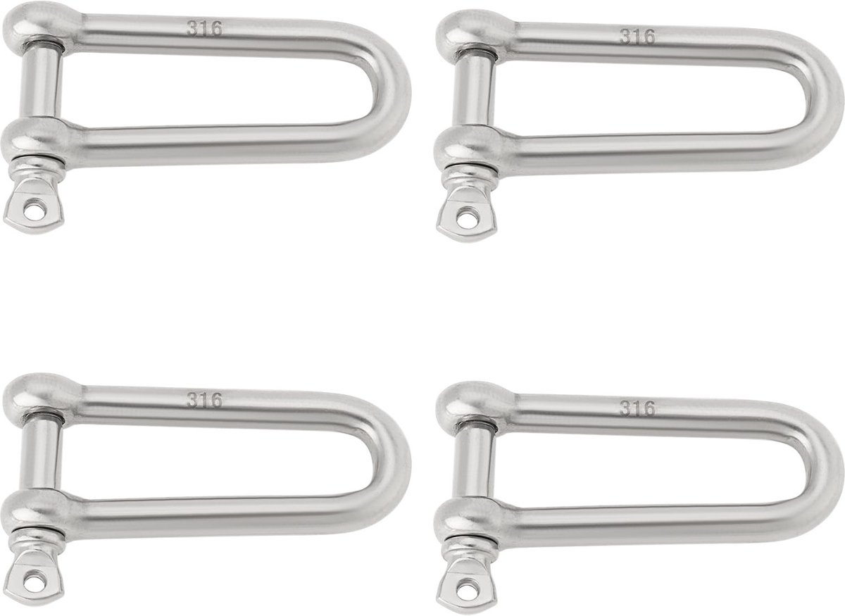 Dailygoods- Beugel 8mm D-sluiting - Roestvrij Staal 316 - Draagvermogen 500kg - Binnenlengte 61mm - Voor Watersport en Buitenactiviteiten - Haak