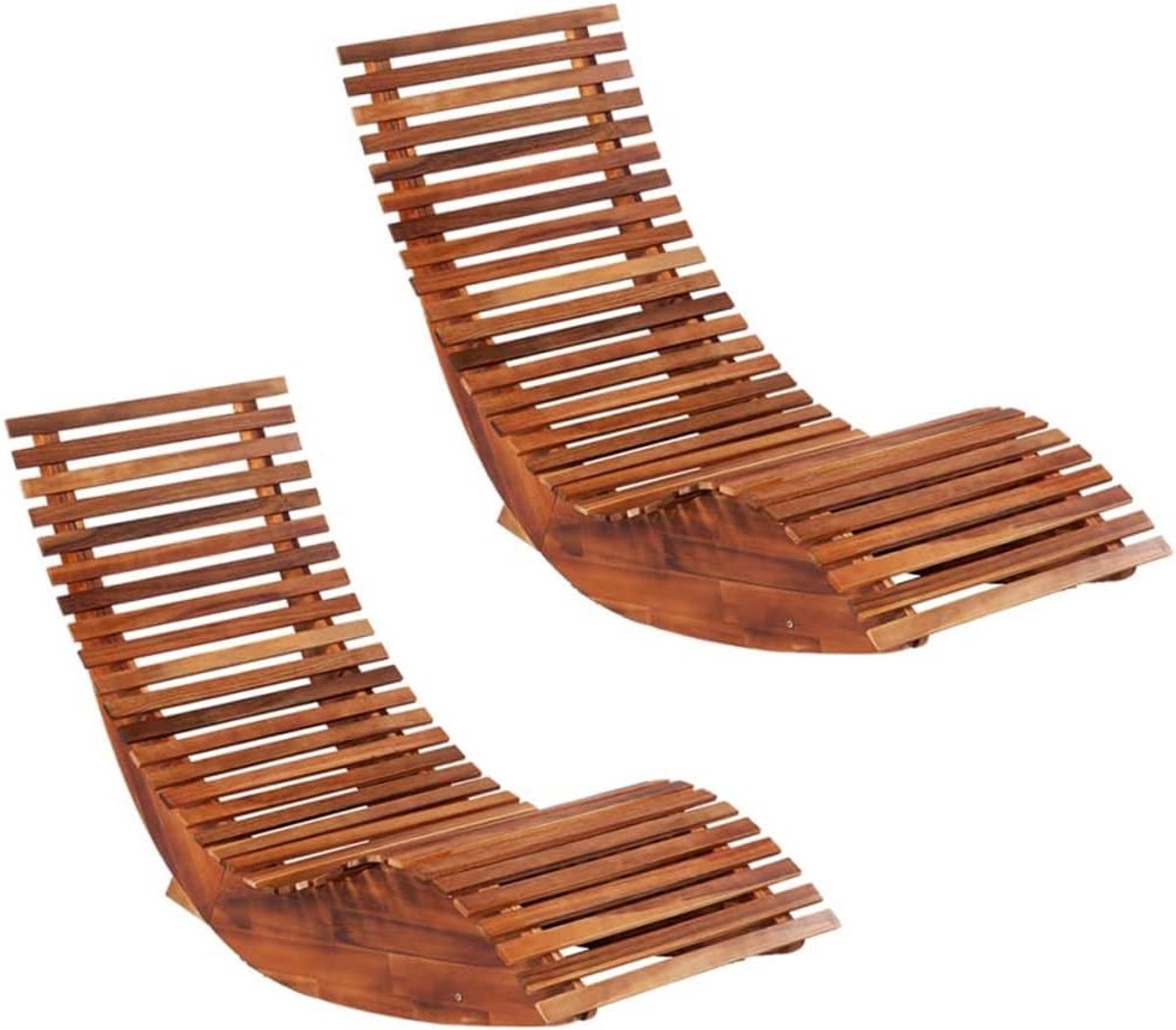 Houten Schommelstoelen - Ligstoelen - Buiten Ontspannen - Massief Acaciahout - 2 Stuks - Natuurlijk Hout