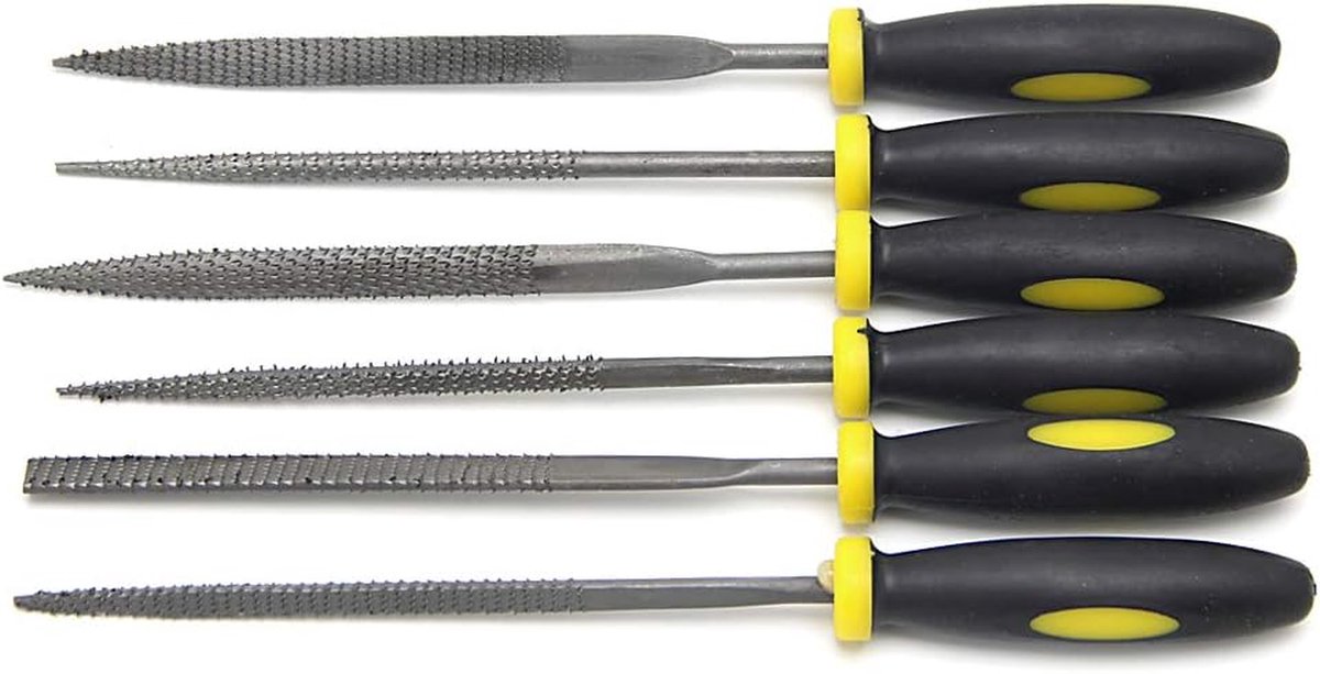 Metaalvijlen Set - Naaldvijlen Hout - Hout Bewerken - Zes Delig - 140mm Lengte - Zwart Geel