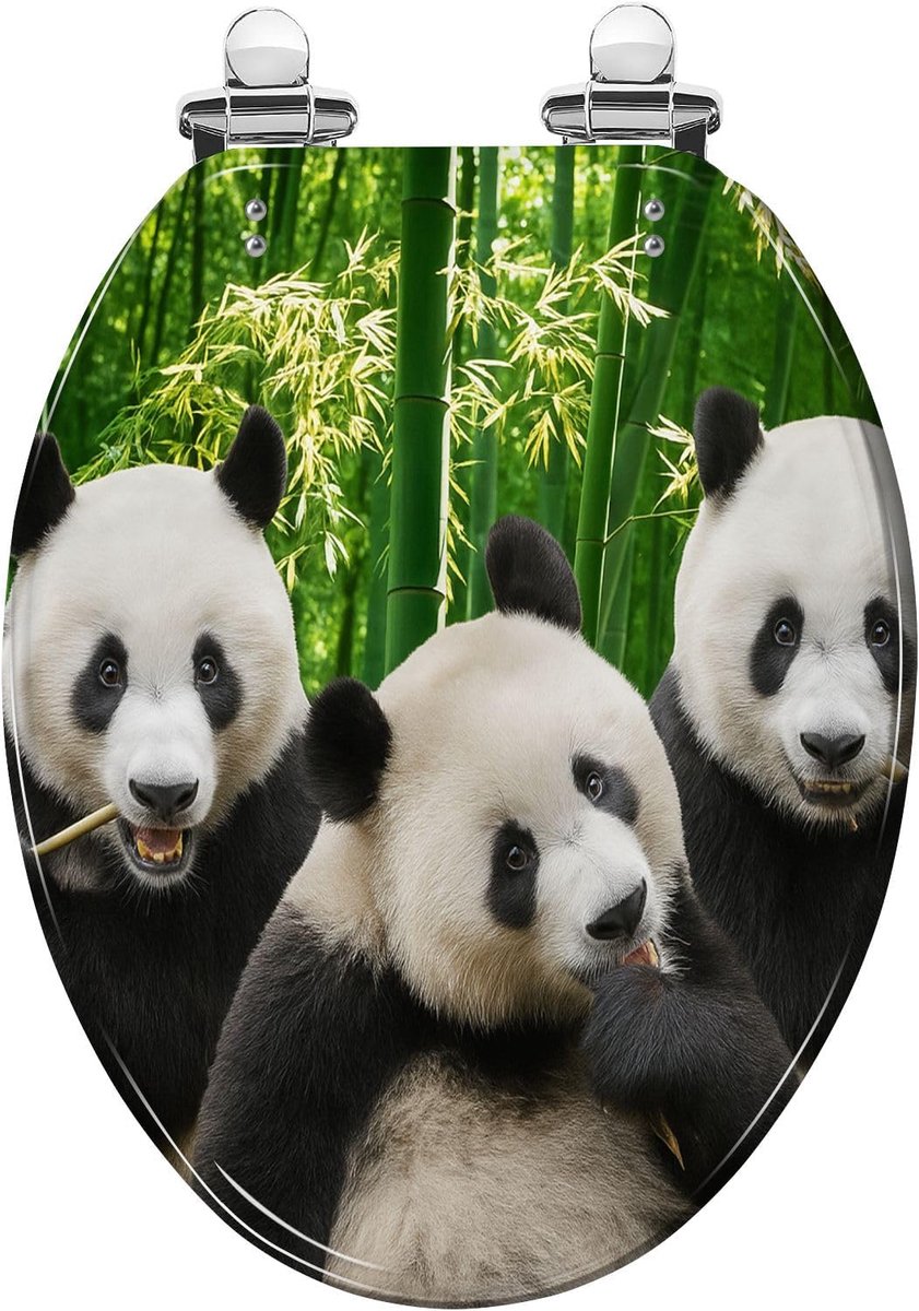 Toiletbril Hars - Langwerpige Zitting - Badkamer Opfrissen - Softclose Scharnieren - 47x37 cm - Panda Motief