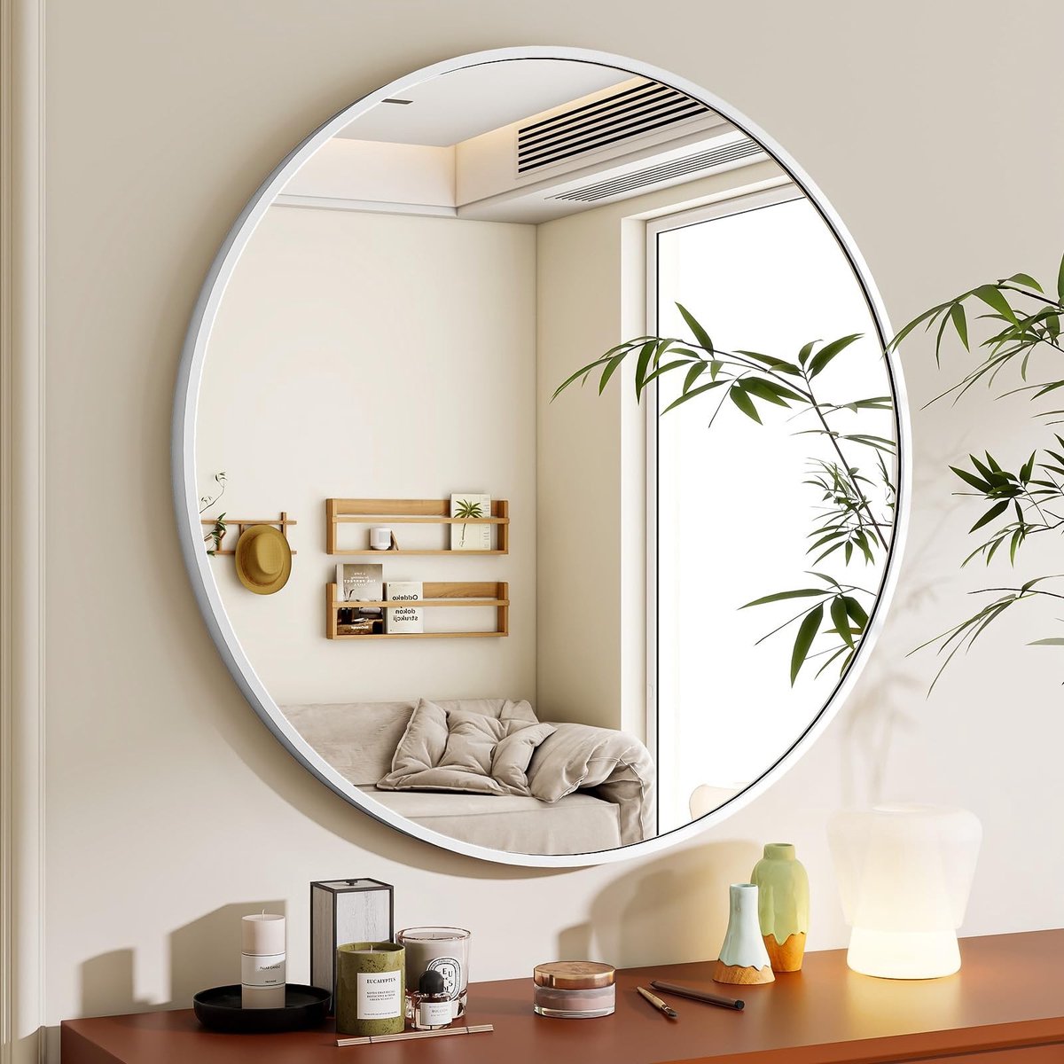 Dailygoods- Badkamerspiegel Ronde 60 cm - Wandspiegel - Aluminium Frame - Onbreekbaar - Veiligheidswaarschuwing - Eenvoudig Ontwerp