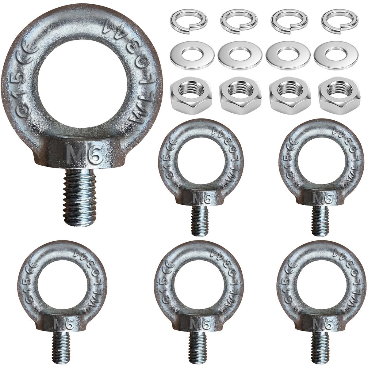 Dailygoods- Ringschroef M6 - 6 Stuks - Draagvermogen 90 Kg - Oogbout - Bevestiging/Ophanging - Verzinkt C15 - DIN 580