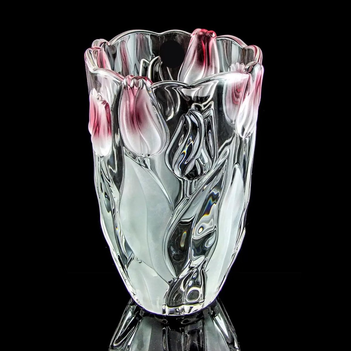 Dailygoods- Bloemenvaas 23,6 cm hoog - Unieke Kristallen Vaas - Roze Glas - Duurzaam - Tulpvormig - Perfect voor Decoratie