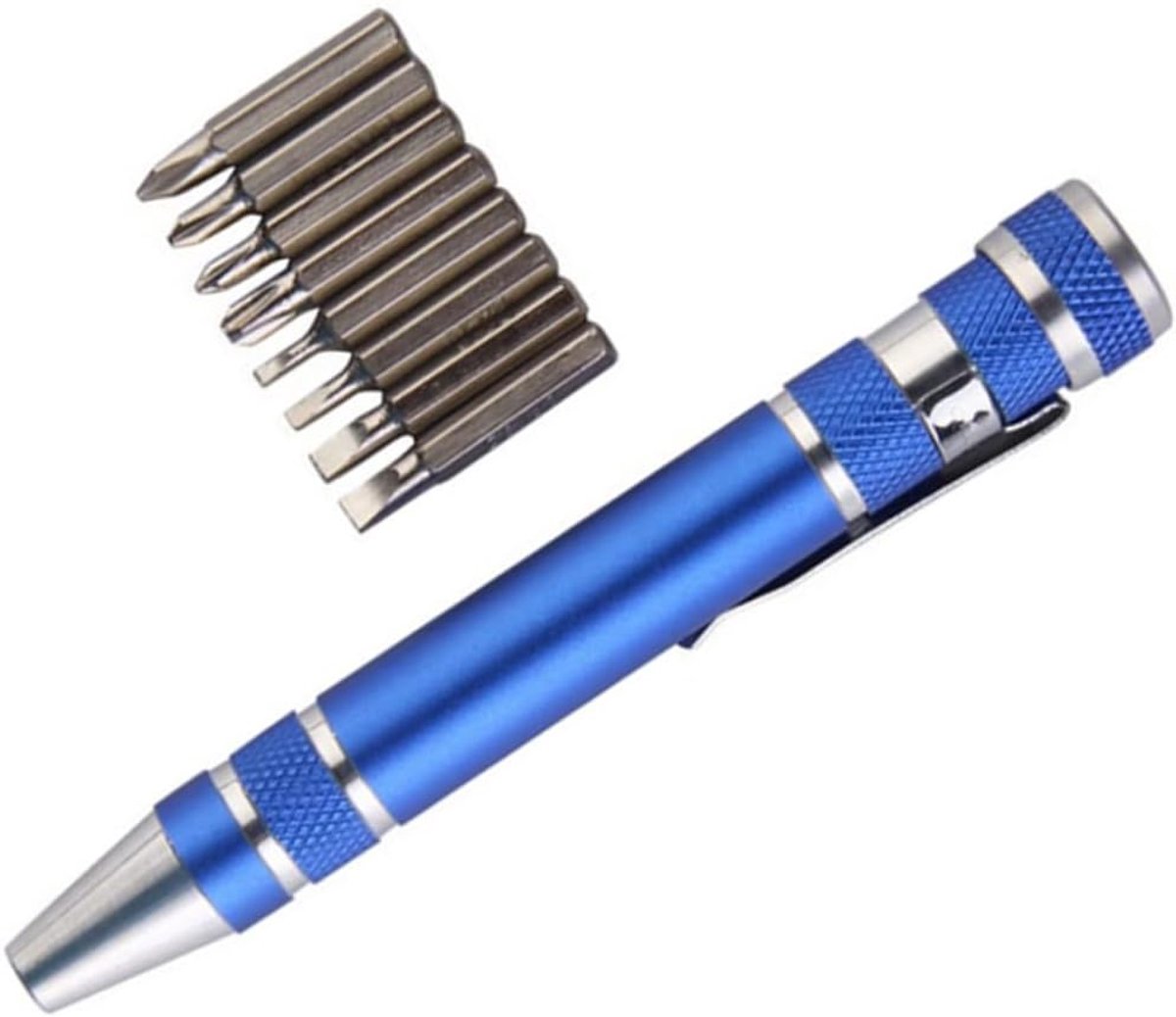 Pen Schroevendraaier - Mini Gereedschap - Kleine Reparaties - 8-in-1 Functie - 11 cm - Blauw
