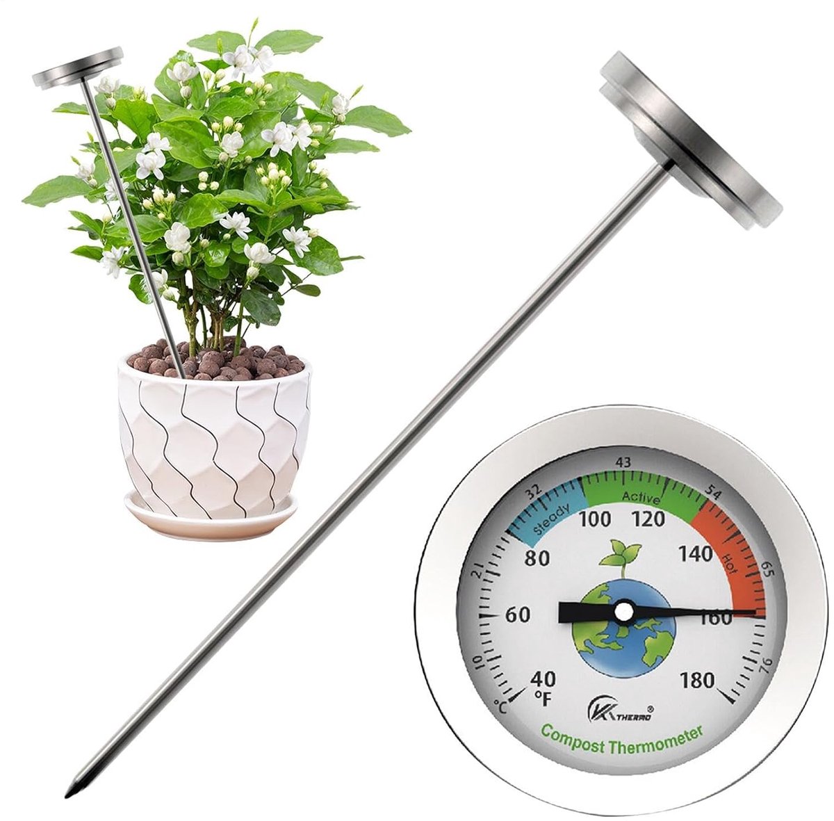 Bodemthermometer Tuin - Bodemmeter Temperatuur - Planten Verzorgen - Roestvrij Staal - 20 cm Diep - Zilver