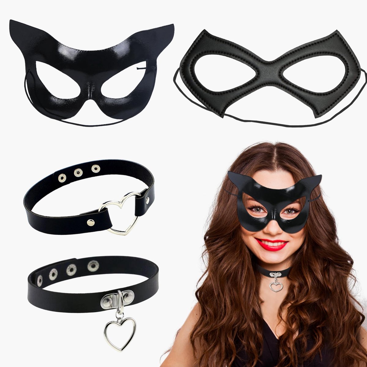 Dailygoods- Kattenmasker Verstelbaar - Kattenkostuum - Choker/Halsband - Halloween/Carnaval - Dames - Hoogwaardig Kunstleer/Nylon - Kostuumaccessoires
