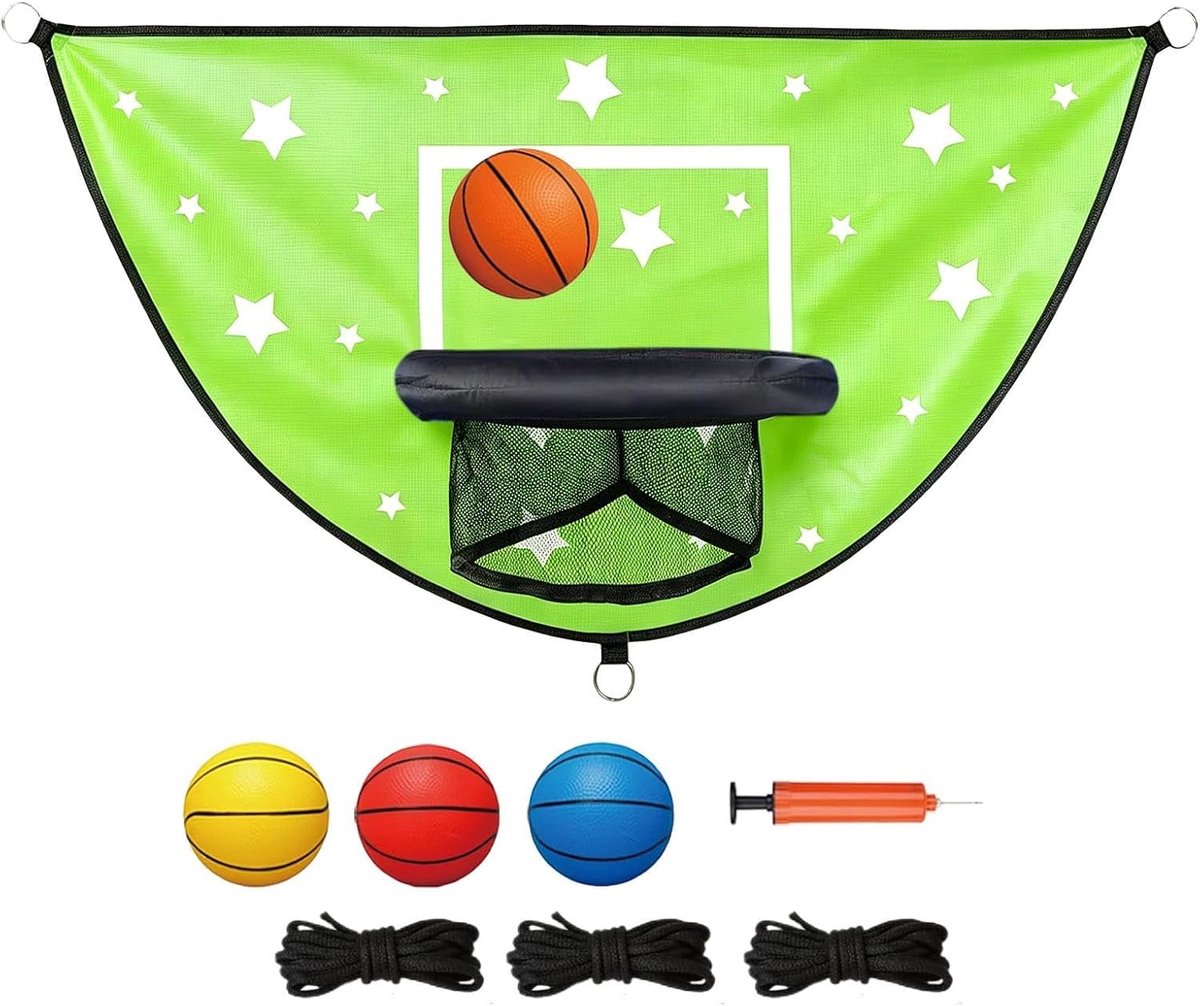 Trampoline Basketbalset - Speelgoed basketbal - Actief Spel - Gereedschapsloze Montage - 28 x 25 x 5 cm - Groen