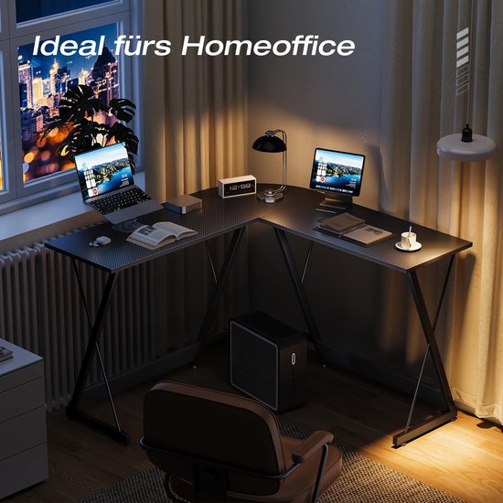 L-Vorm Gaming Bureau Hoekbureau Ruimtebesparend Bureau voor Thuis Kantoor en Gaming (Koolstof Zwart, 120x120cm) — afbeelding 4