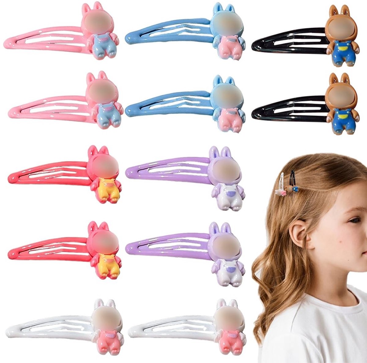 Dailygoods- Haarspelden 12 stuks - Schattige Konijnenoren - Metalen Haarspelden - Diverse Kleuren - Hoogwaardig Materiaal - Voor Kinderen - Haarklemmen