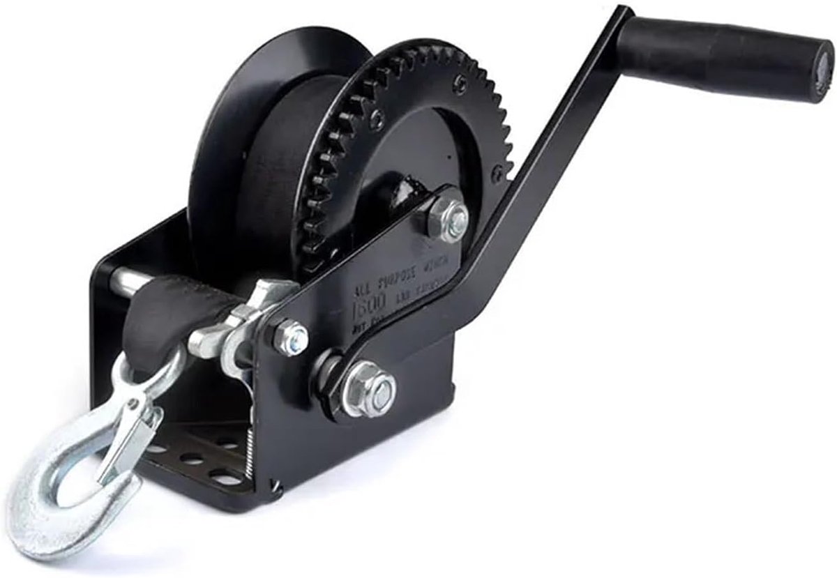 Handlier met riem - Handslinger lier - Zware objecten verplaatsen - Hoge treksterkte - 1600 lbs capaciteit - Zwart