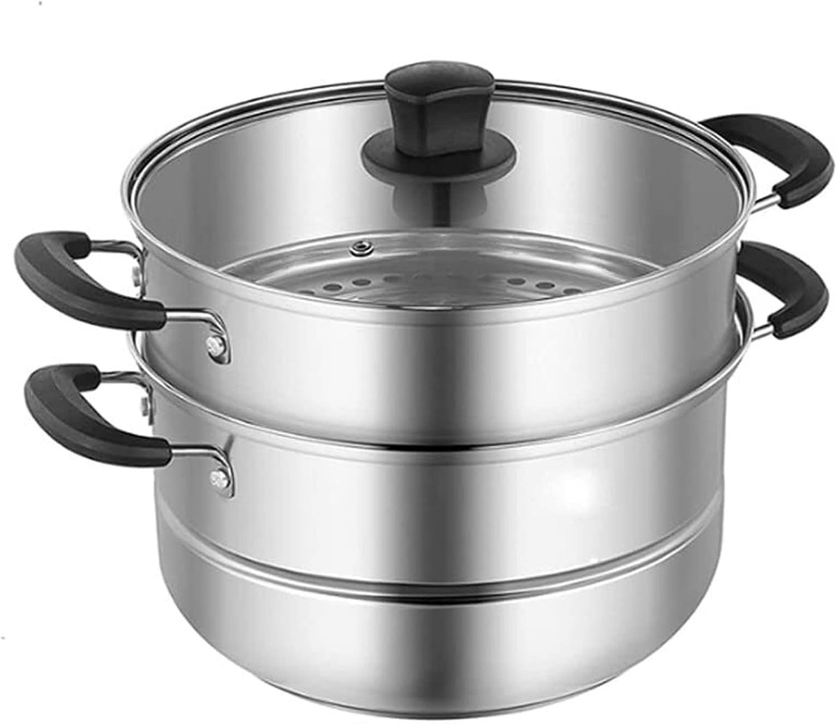 Stoompan Dubbele Laag Kookpan Stomer Gezond Koken Inductie Geschikt 2000 Gram Zilverkleurig