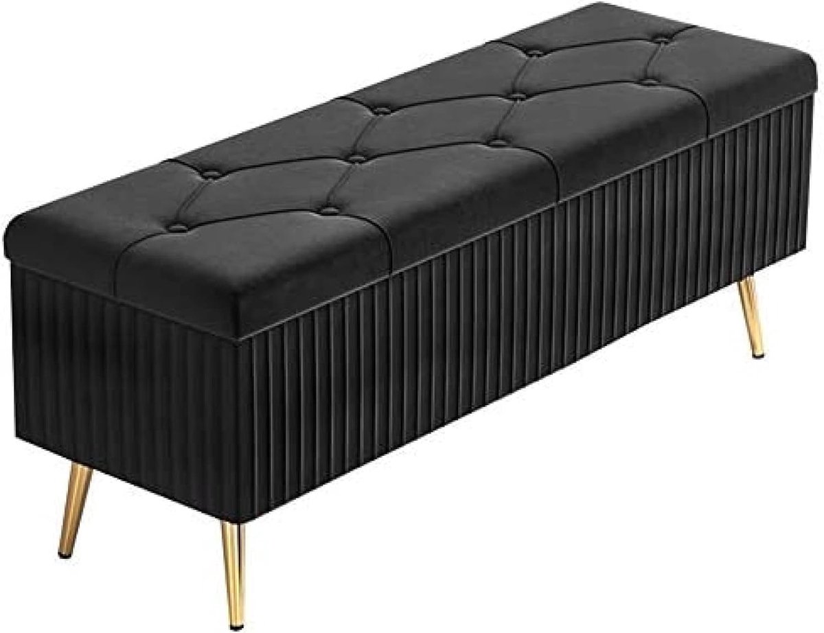 Opvouwbare opbergkruk - Voetenbank speelgoedkist - Ruimte Besparen - Zachte fluwelen stof - 315 x 157 x 177 cm - Zwart
