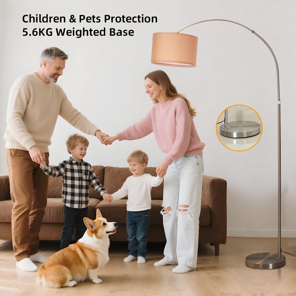 ANTENLICHT Moderne Vloerlamp Chroom - Staande Lamp Met Bruin Kap - 1 lichts 9W 3000K-6000K 860LM - H 165 -180cm - Naturel - Woonkamer - Slaapkamer - Met Afstandsbediening & Voetschakelaar thumbnail 4