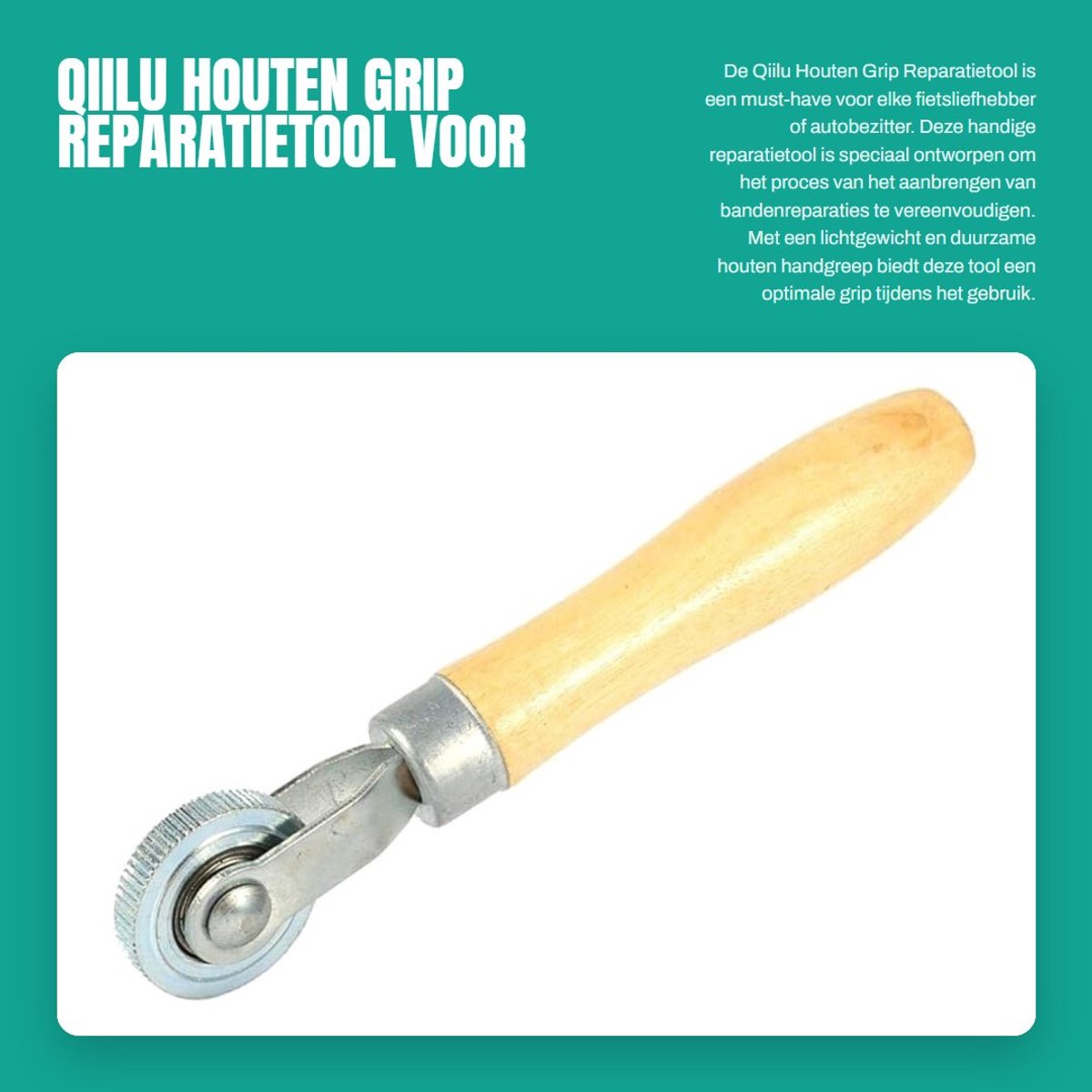 Dailygoods- Reparatieset - Houten/Metaal Reparatietool - Voor Fietsbanden - Lichtgewicht - 4 cm Wiel - 18 cm Lengte - Bandreparatieset