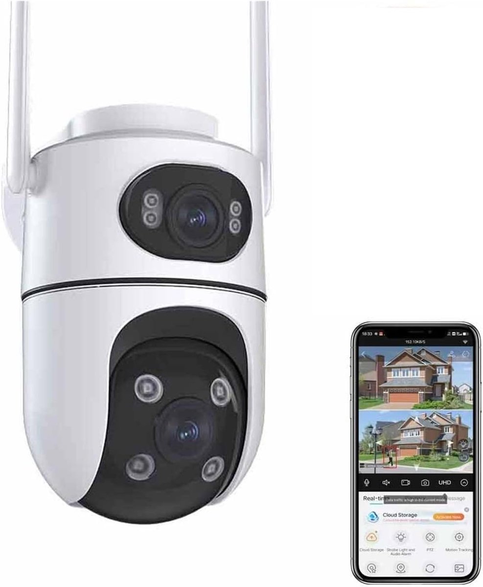 Beveiligingscamera Dubbele Lens - WIFI Camera Buiten - Huisbewaking - Automatische AI-tracking - 6MP - Wit