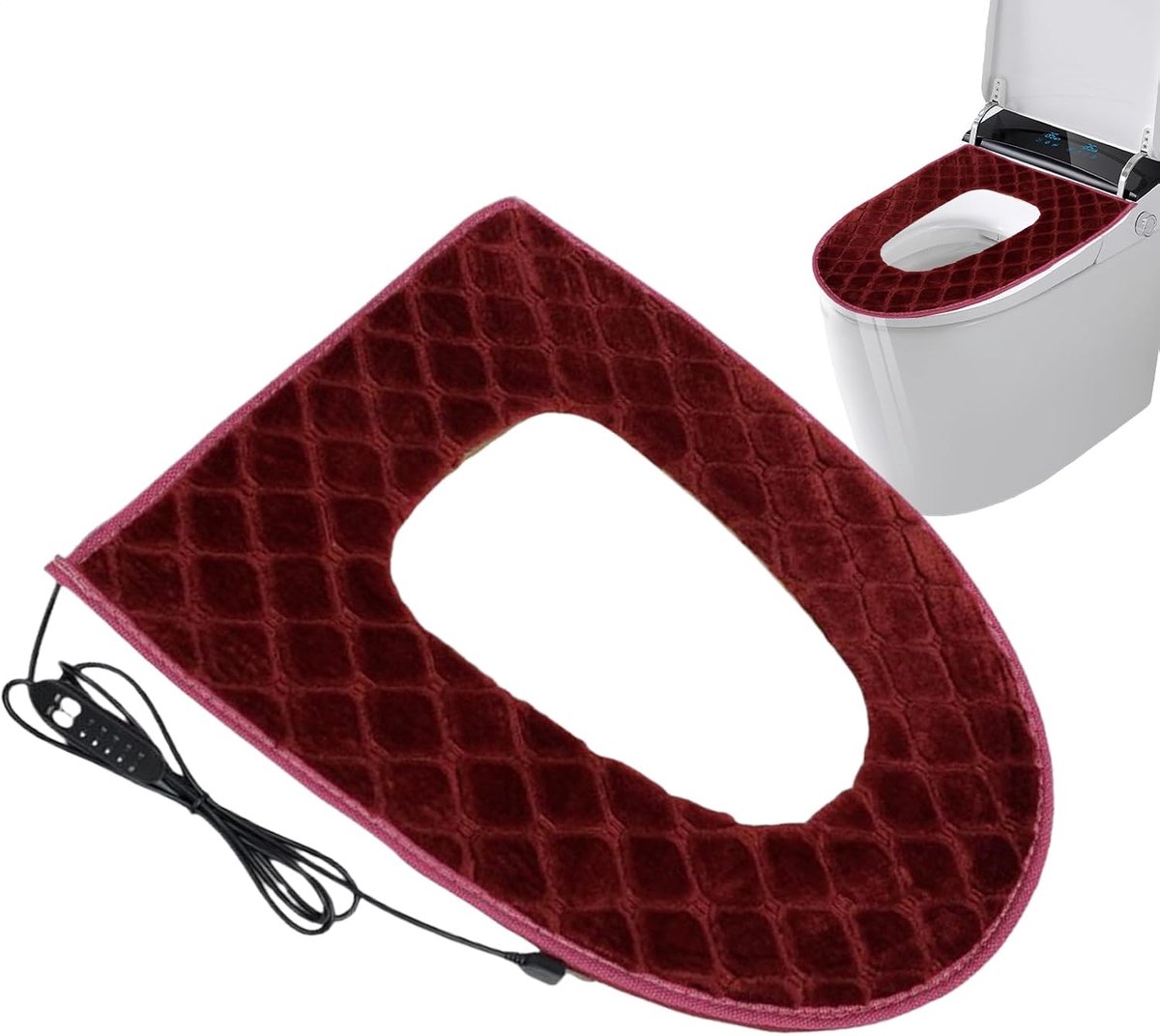 Verwarmde Toiletbril - Toiletzitting Warmer - Comfort Verhogend - Vijf Warmtestanden - 43x37cm - Wijnrood