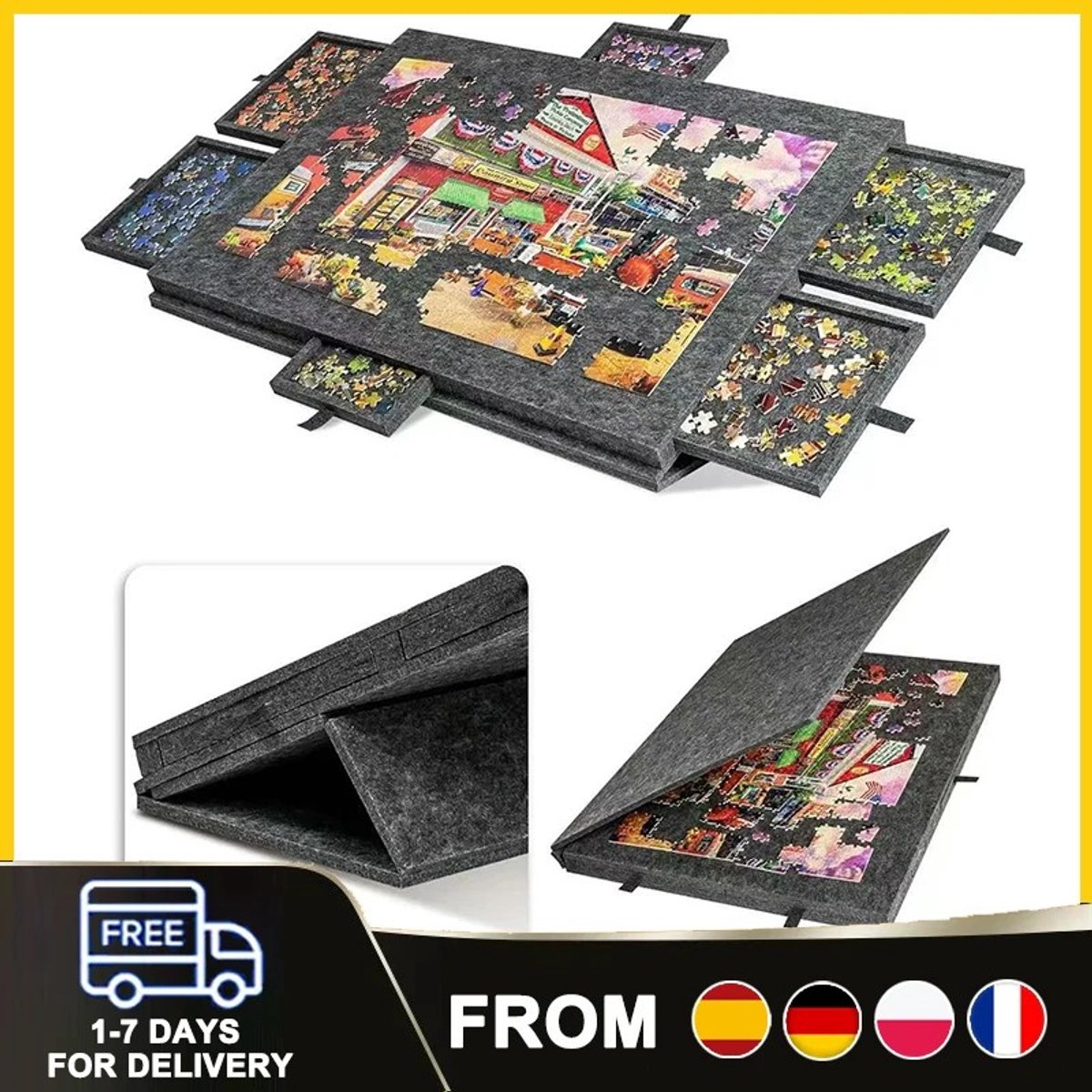 Dailygoods Draagbare puzzeltafel van vilt met 6 laden, 2-in-1 standaard, capaciteit voor 1000 stukjes puzzel, lichtgewic