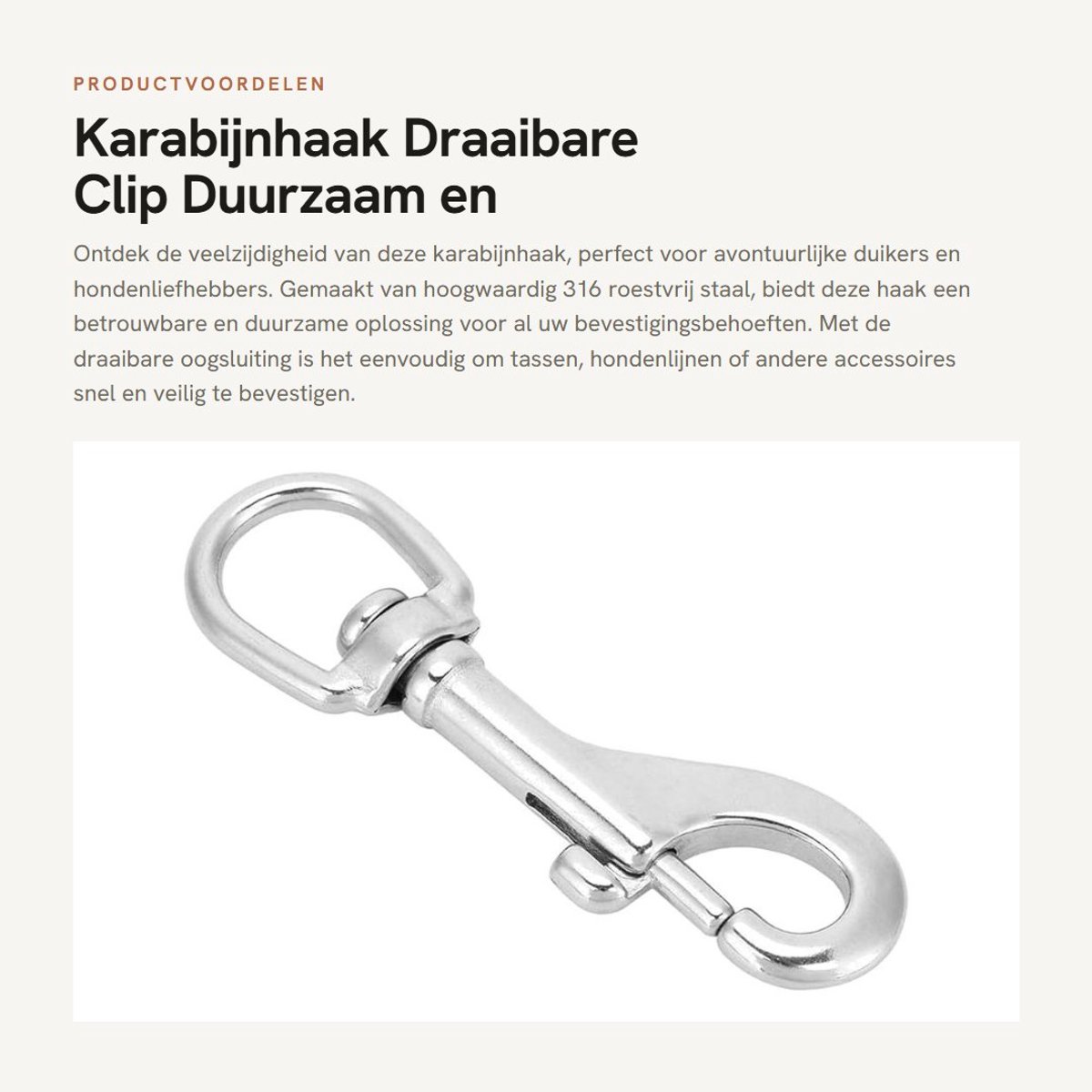 Dailygoods- Karabijnhaak Draaibaar - Duikhaak - 316 Roestvrij Stalen Haak - Slijtvast - Lichtgewicht - Multifunctioneel Accessoire